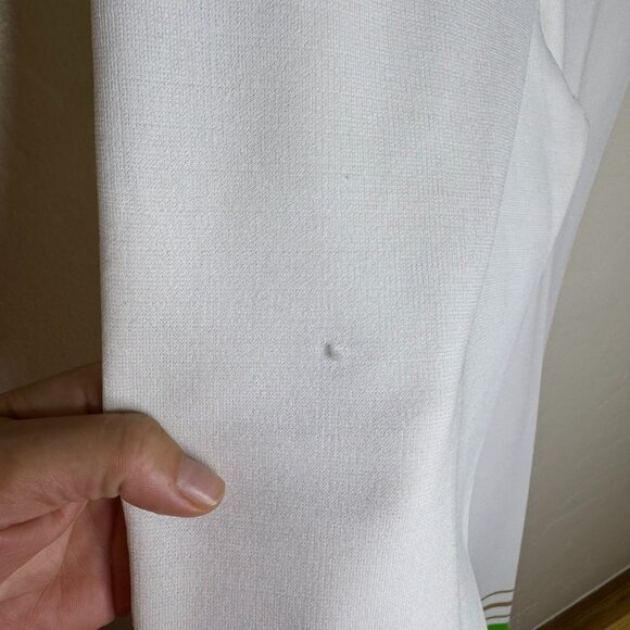 Vintage 70s Sears Women's White Polyester Bell Bottom Pants, Green Stripes - Picture 3 of 9